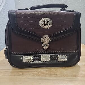 Vtg Leather Messenger Gladstone Box Satchel Medium Women's Brown.